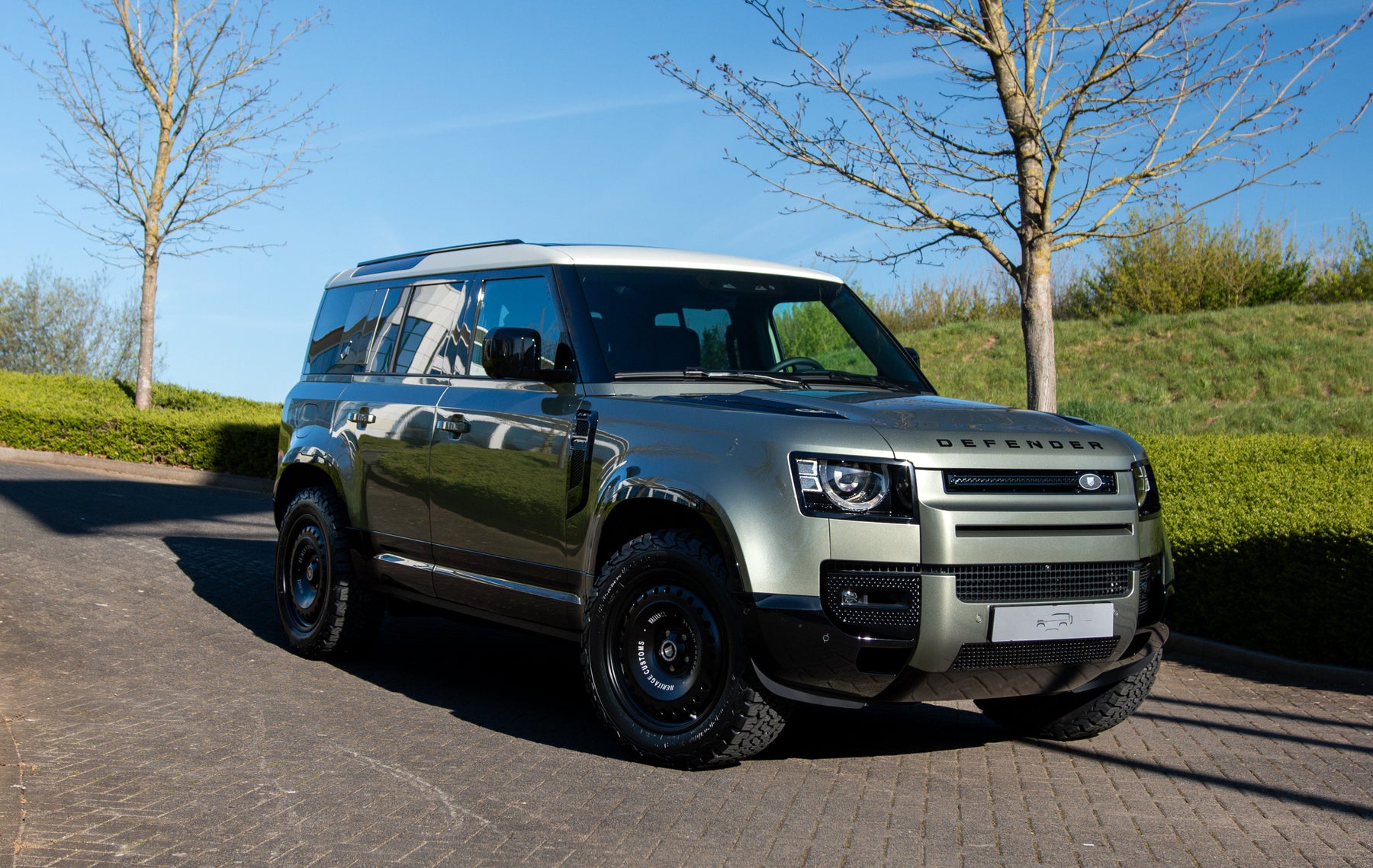 Defender 110 P300e - Pangea green - beige roof